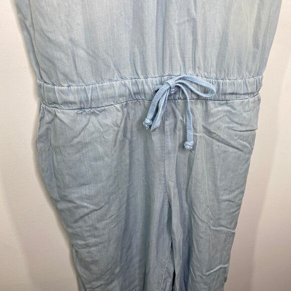 Cloth & Stone Womens Chambray Jumpsuit Size S Blue Tencel V Neck Capri Summer - Picture 5 of 11
